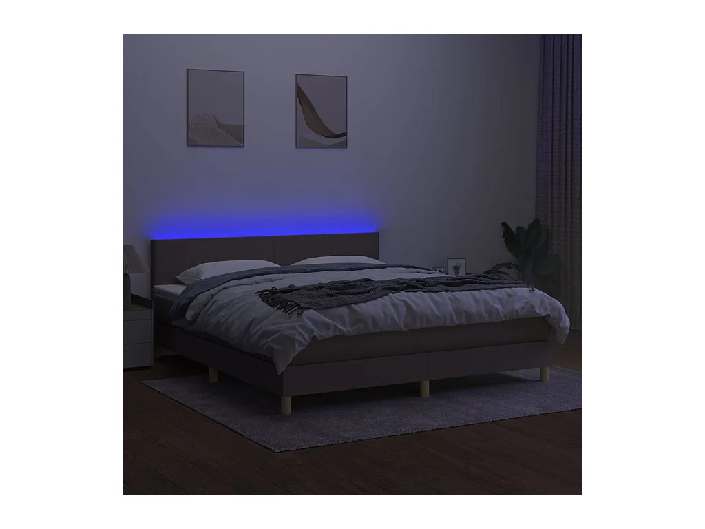 Cama box spring con colchón LED tela gris taupe 180x200 cm