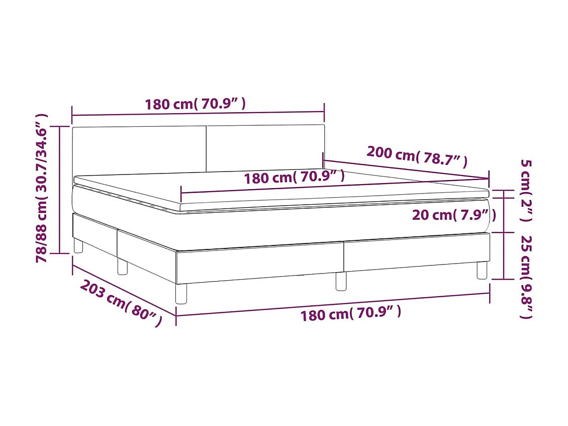 Cama box spring con colchón LED tela gris taupe 180x200 cm