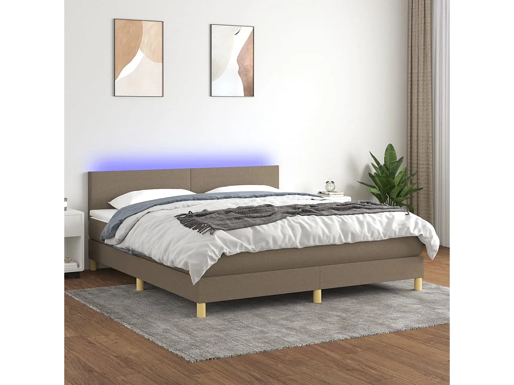 Sommier à lattes de lit avec matelas LED Taupe 180x200 cm Tissu