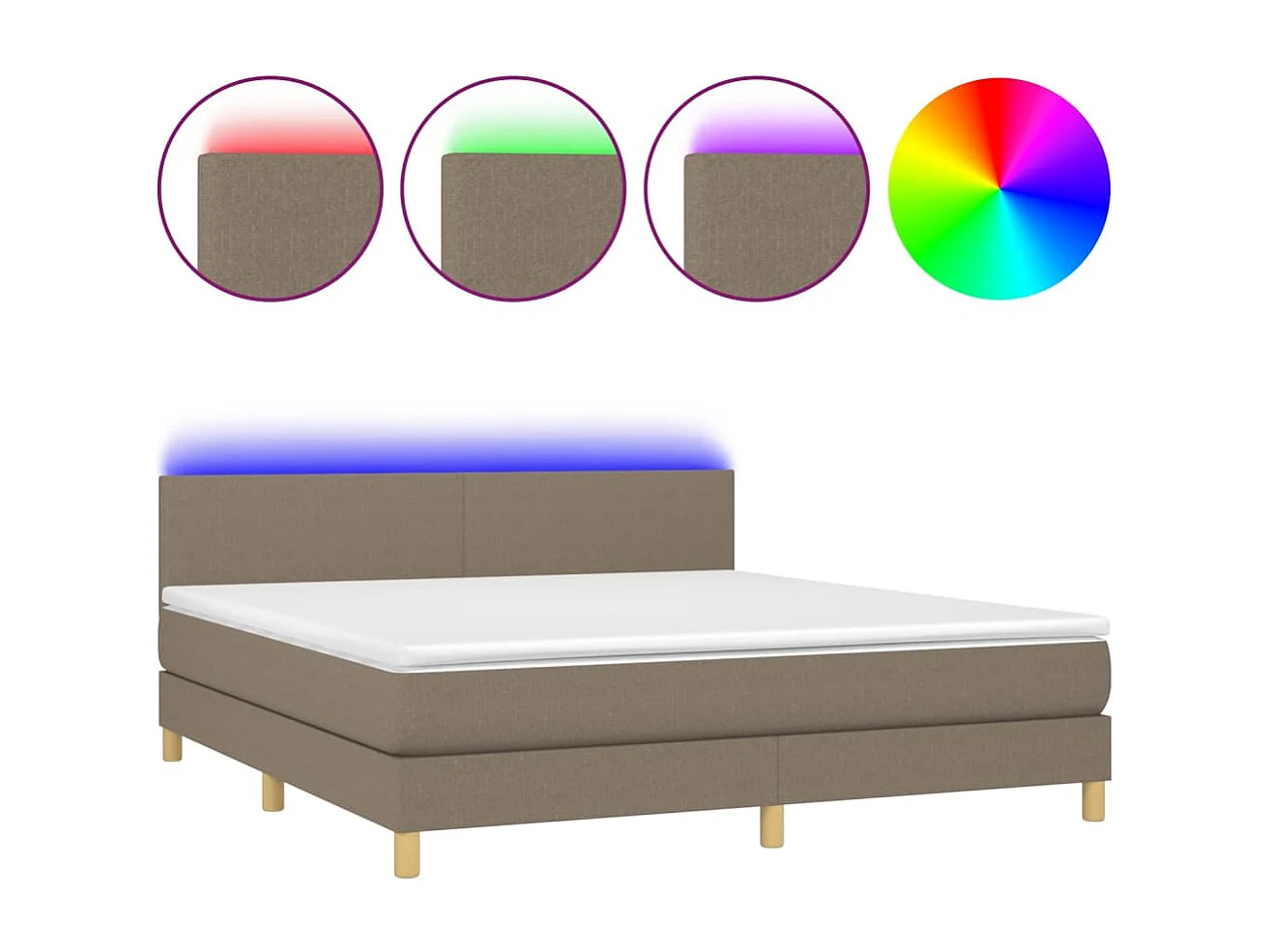Sommier à lattes de lit avec matelas LED Taupe 180x200 cm Tissu