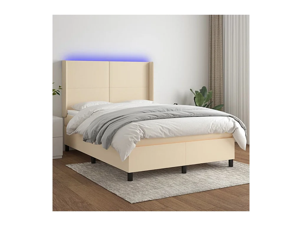 Sommier à lattes de lit matelas et LED Crème 140x200 cm Tissu