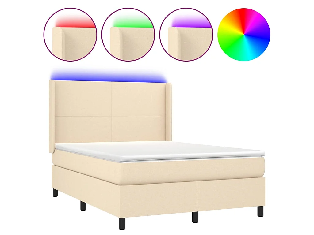 Sommier à lattes de lit matelas et LED Crème 140x200 cm Tissu