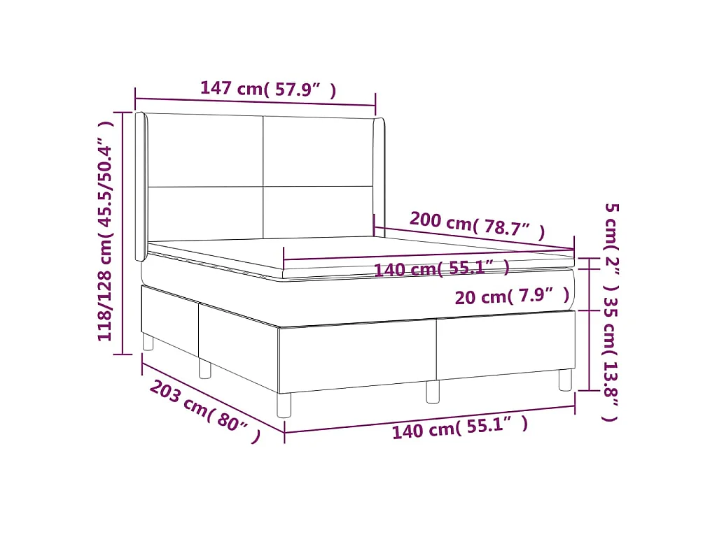 Sommier à lattes de lit matelas et LED Crème 140x200 cm Tissu