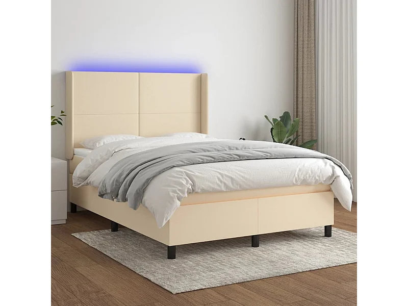 Sommier à lattes de lit matelas et LED Crème 140x200 cm Tissu