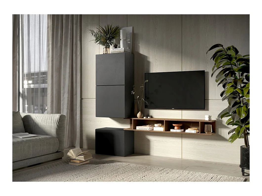 Porta tv minimal 180x160 cm grafite e noce PTL30