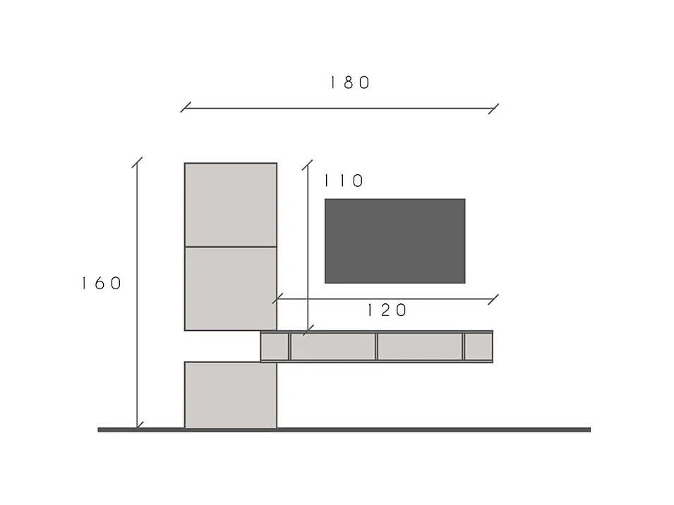 Porta tv minimal 180x160 cm grafite e noce PTL30