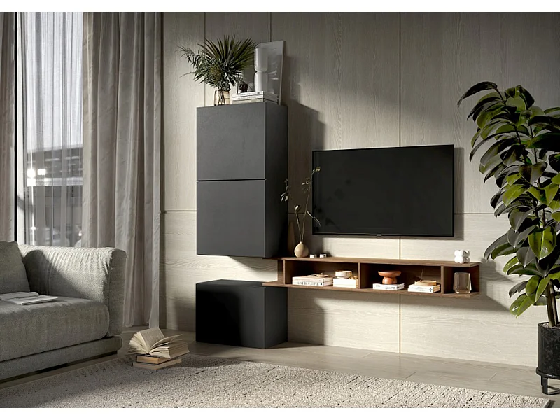 Porta tv minimal 180x160 cm grafite e noce PTL30