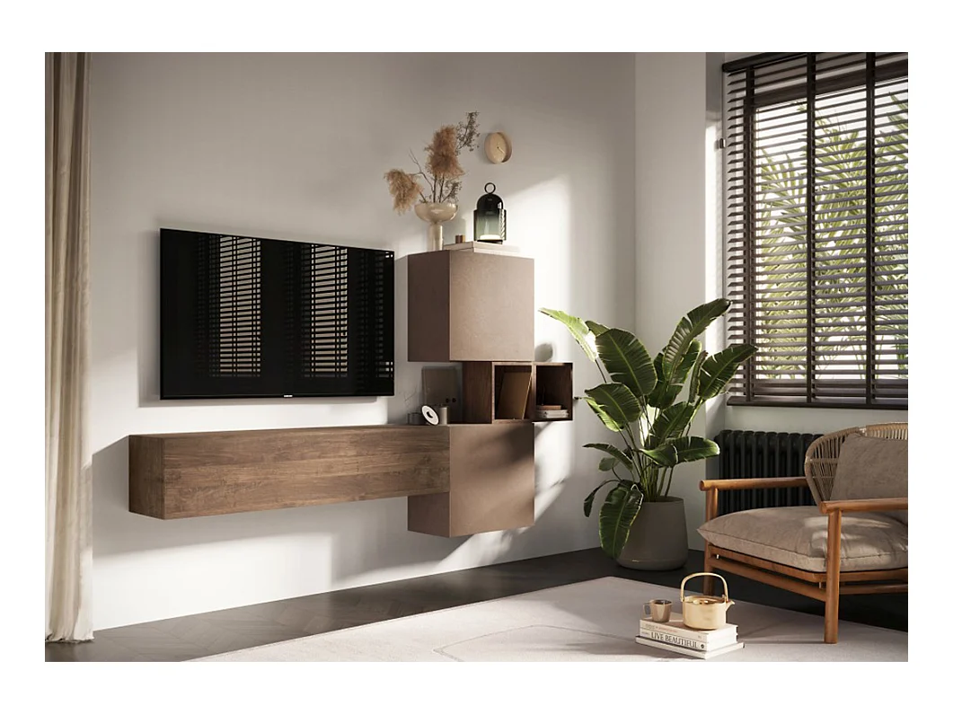 Porta TV sospeso 222x175 cm bronzo e noce PTL32