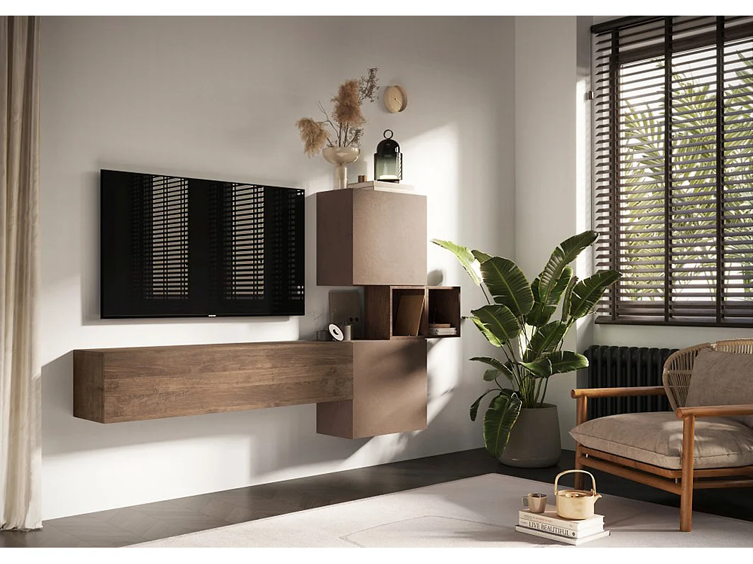 Porta TV sospeso 222x175 cm bronzo e noce PTL32