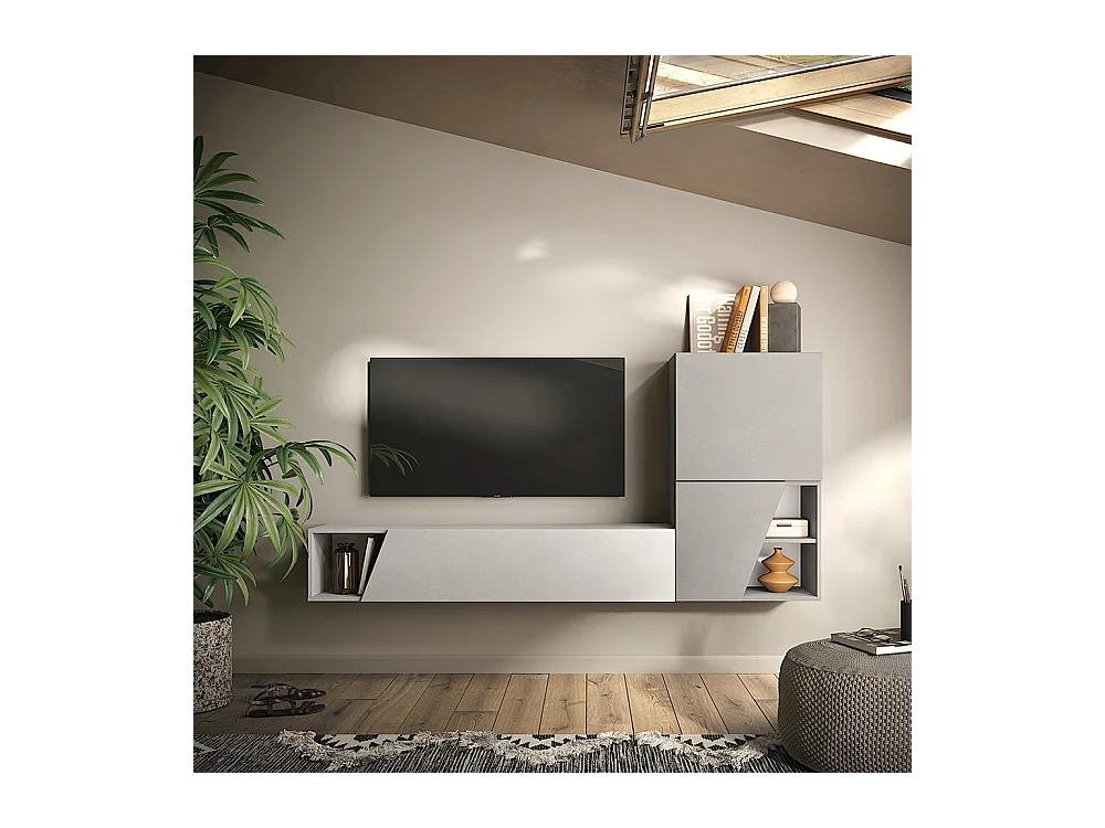 Mobile porta TV sospeso 193x150 cm grigio scuro e grigio chiaro PTL37