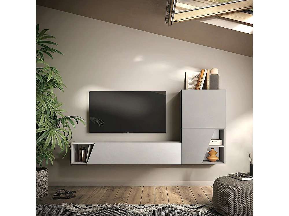 Mobile porta TV sospeso 193x150 cm grigio scuro e grigio chiaro PTL37