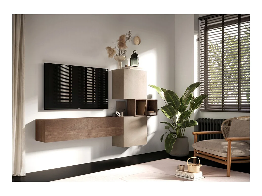 Porta TV sospeso 222x175 cm argilla e noce PTL32