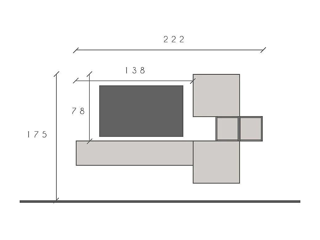 Porta TV sospeso 222x175 cm argilla e noce PTL32