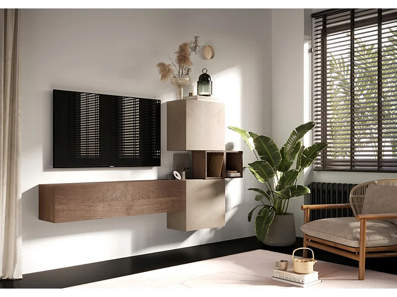 Porta TV sospeso 222x175 cm argilla e noce PTL32