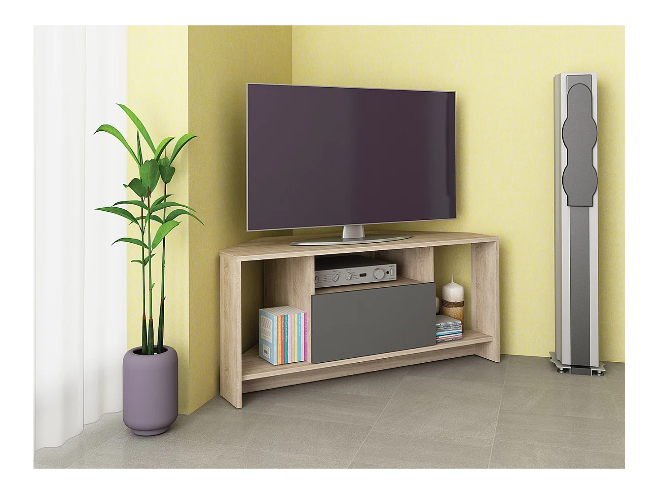 Mobile tv angolare rovere chiaro/grigio PTG3