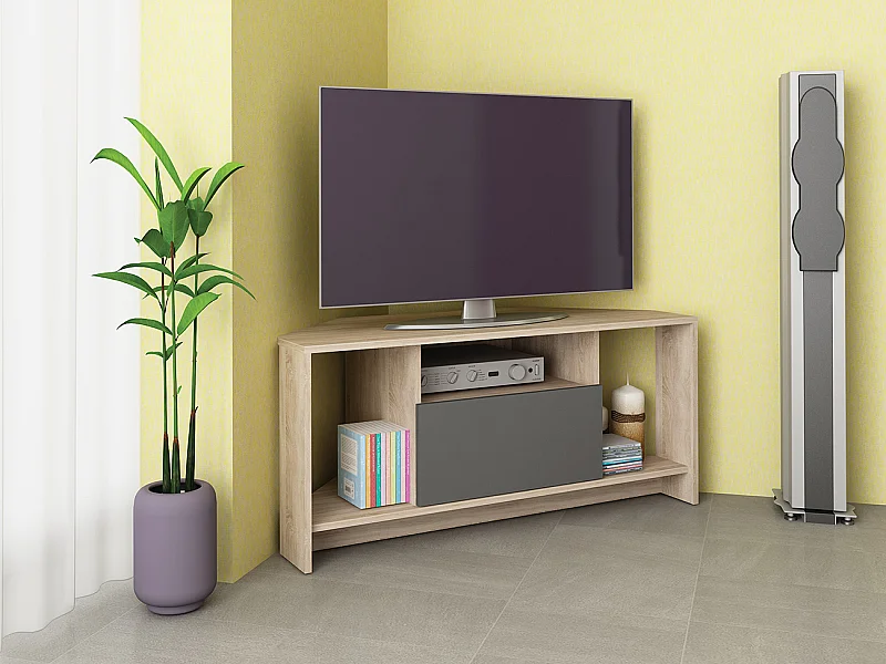 Mobile tv angolare rovere chiaro/grigio PTG3