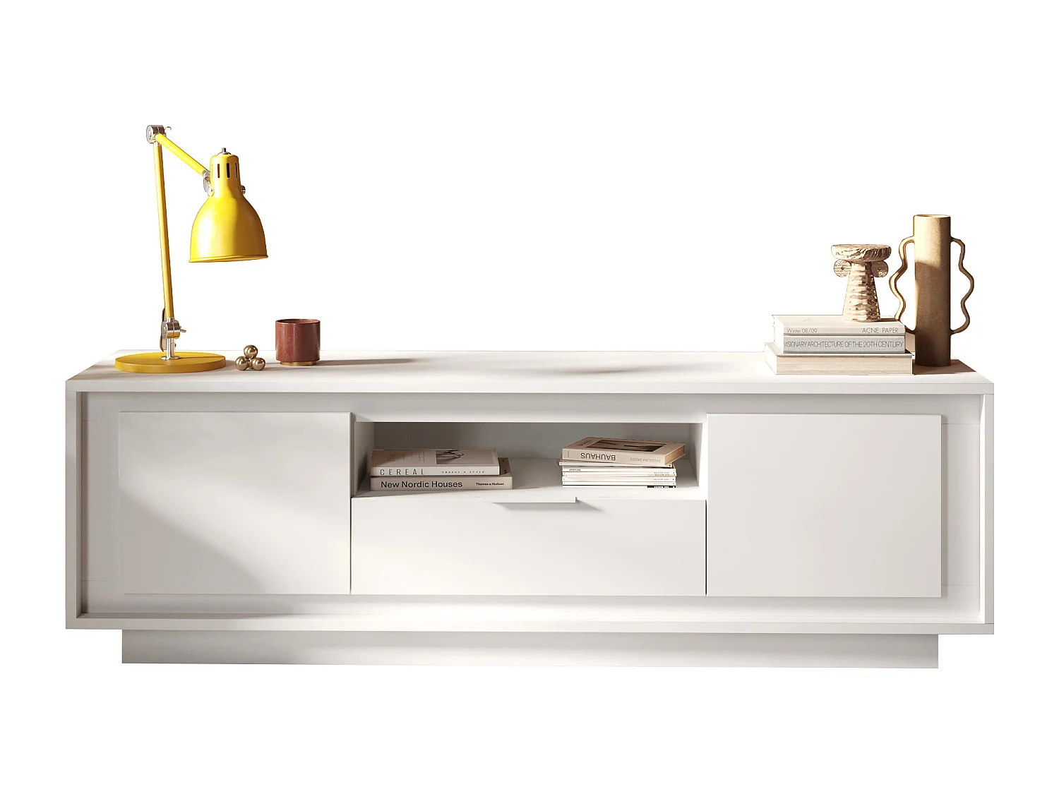 Mobile porta TV con 2 ante e un cassetto 184x58 cm bianco opaco PTL24