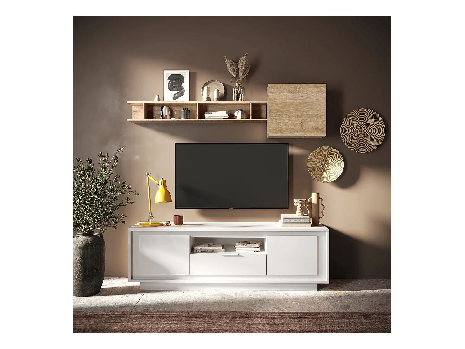 Mobile porta TV con 2 ante e un cassetto 184x58 cm bianco opaco PTL24