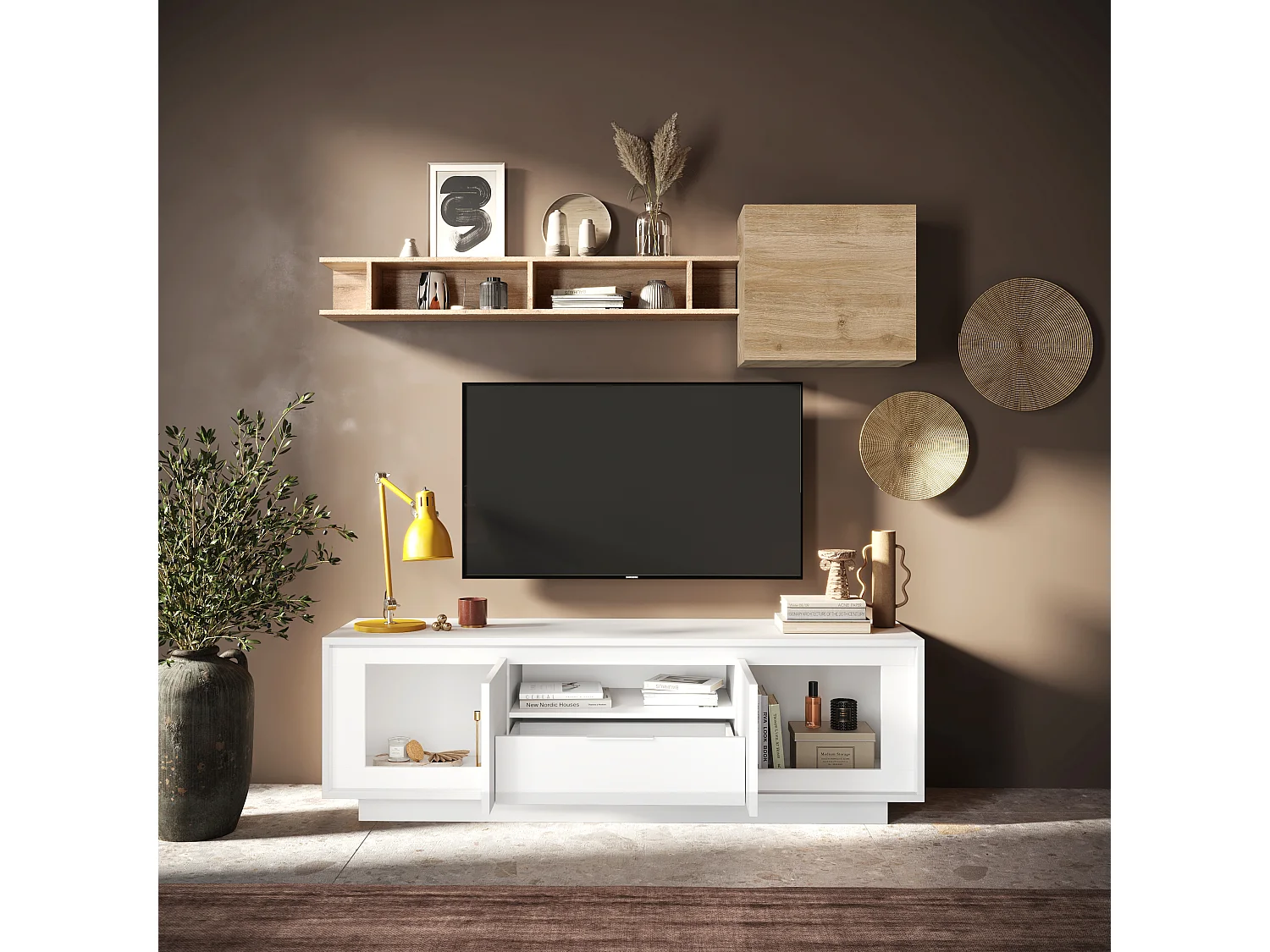 Mobile porta TV con 2 ante e un cassetto 184x58 cm bianco opaco PTL24