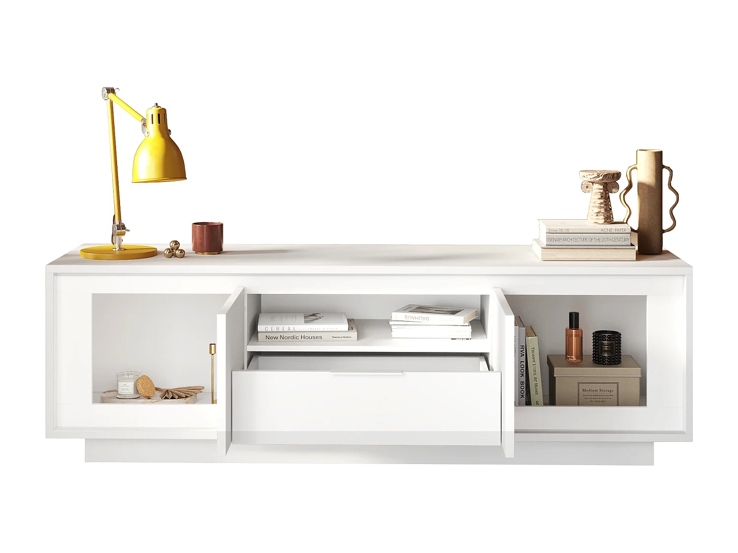 Mobile porta TV con 2 ante e un cassetto 184x58 cm bianco opaco PTL24