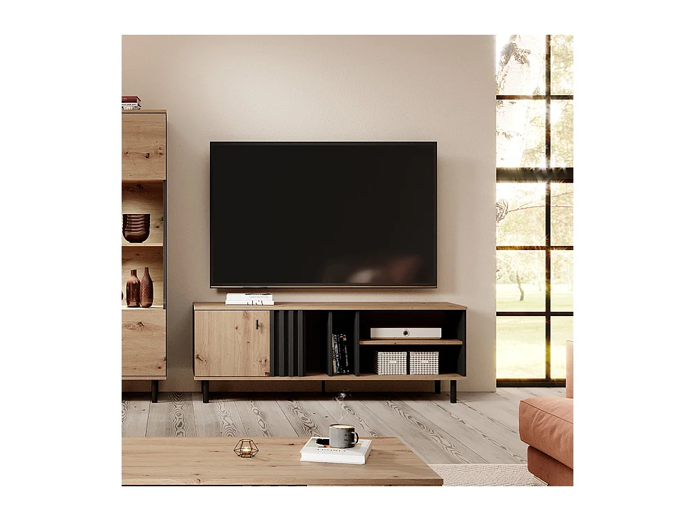 Mobile porta tv moderno 138x49cm rovere e nero PTVLK16