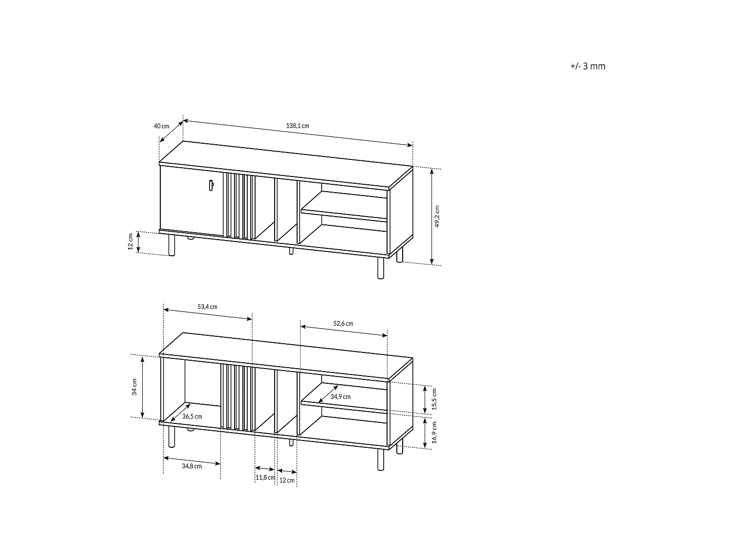 Mobile porta tv moderno 138x49cm rovere e nero PTVLK16