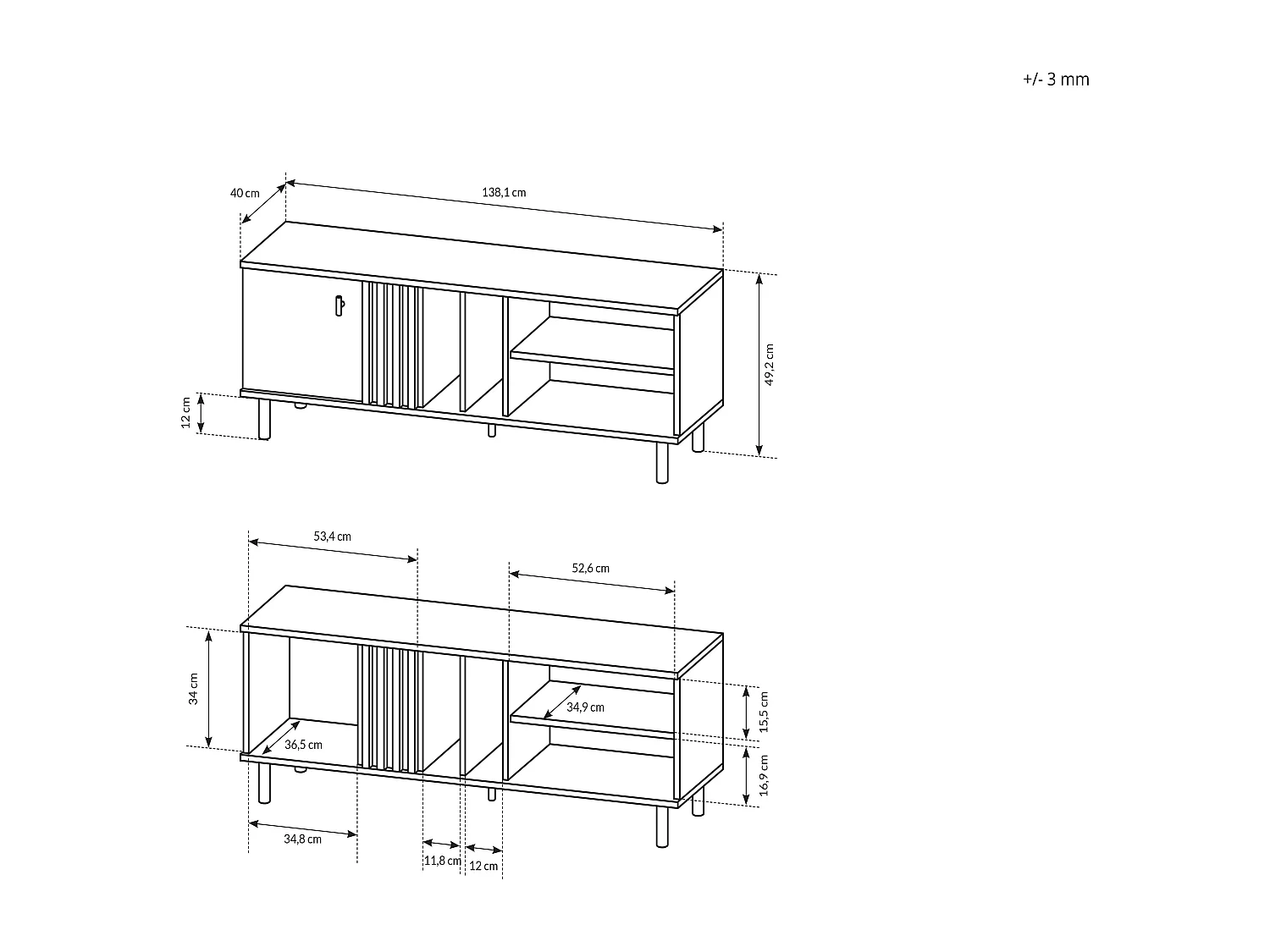 Mobile porta tv moderno 138x49cm rovere e nero PTVLK16