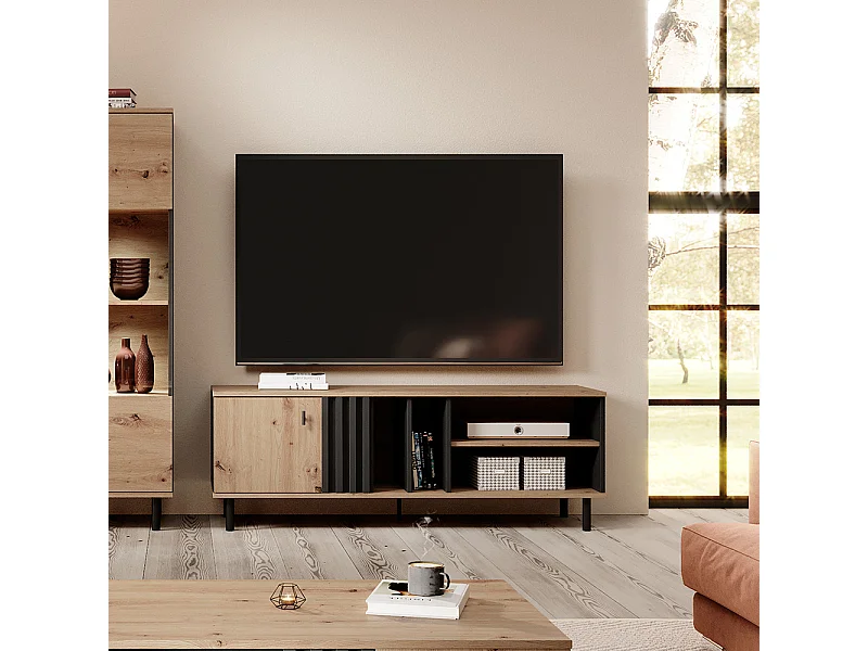 Mobile porta tv moderno 138x49cm rovere e nero PTVLK16