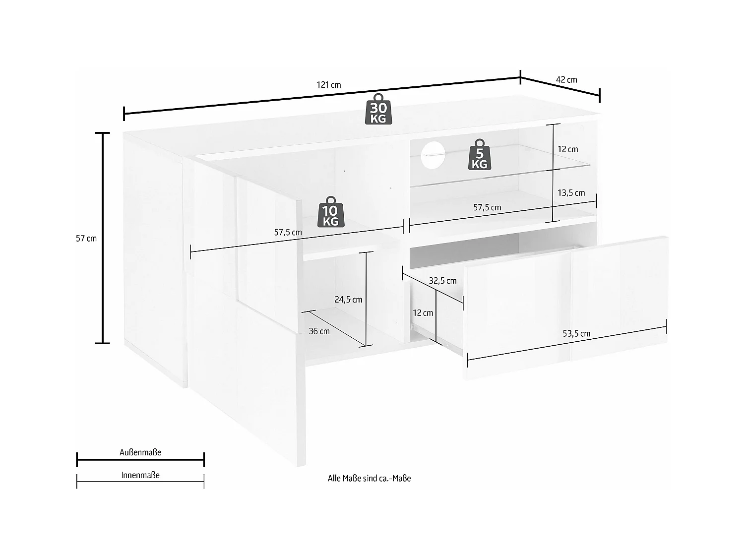 Mobile porta TV moderno con anta singola e cassetto design geometrico 121x57 PTL5 grigio lucido