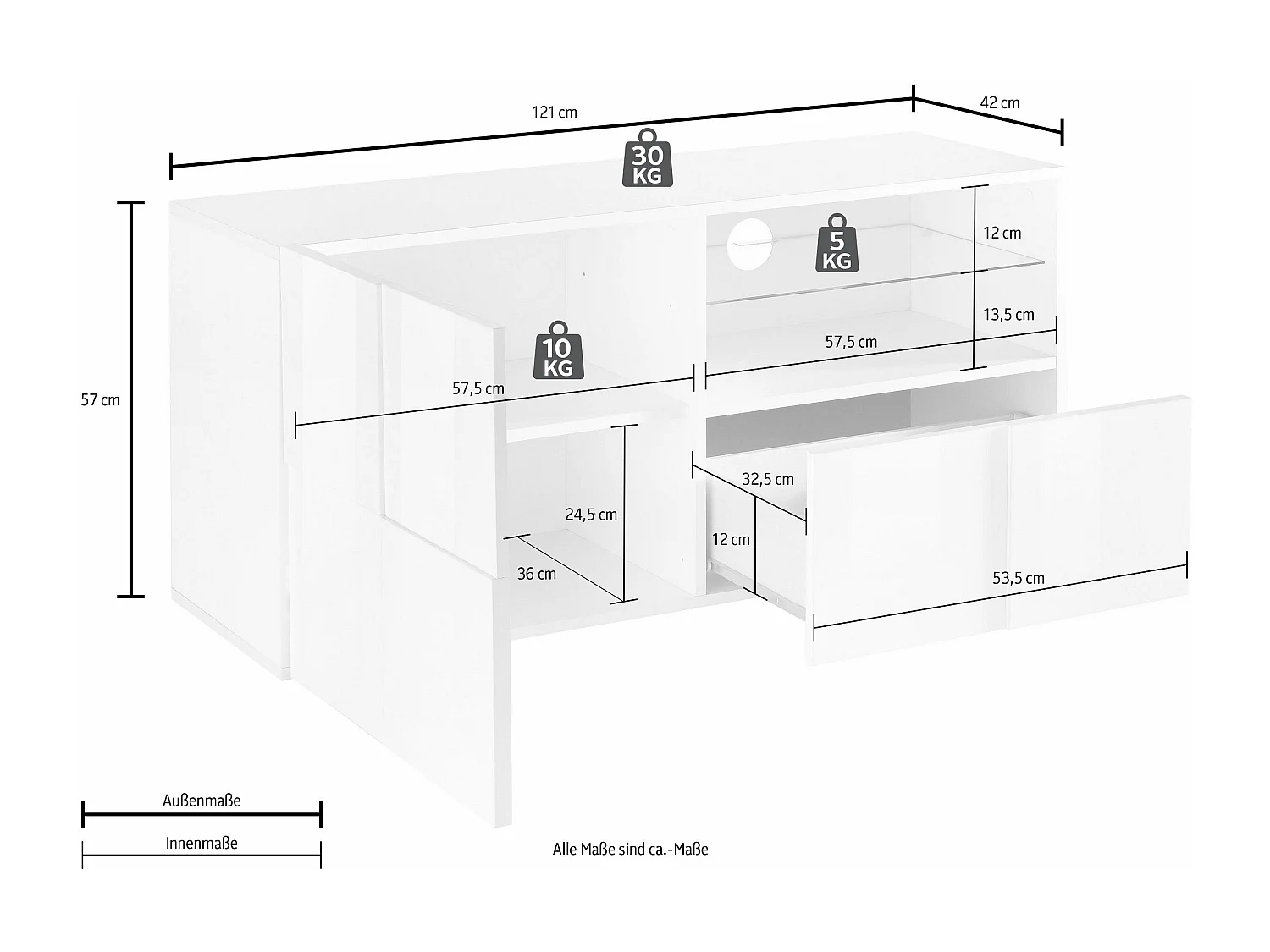 Mobile porta TV moderno con anta singola e cassetto design geometrico 121x57 PTL5 grigio lucido