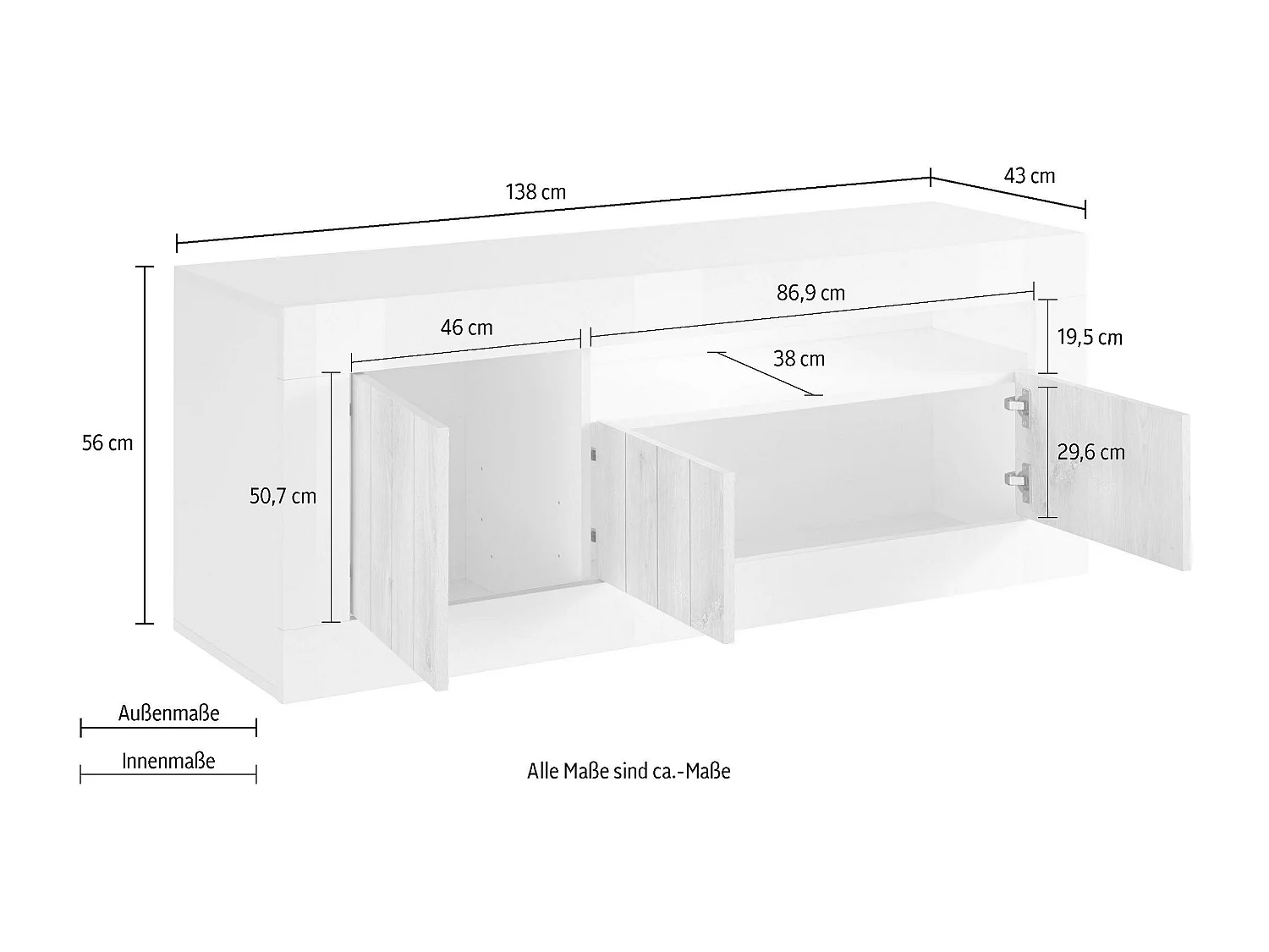 Mobile porta TV compatto con tre ante battenti design moderno 138x56 PTL19 ossido e cemento