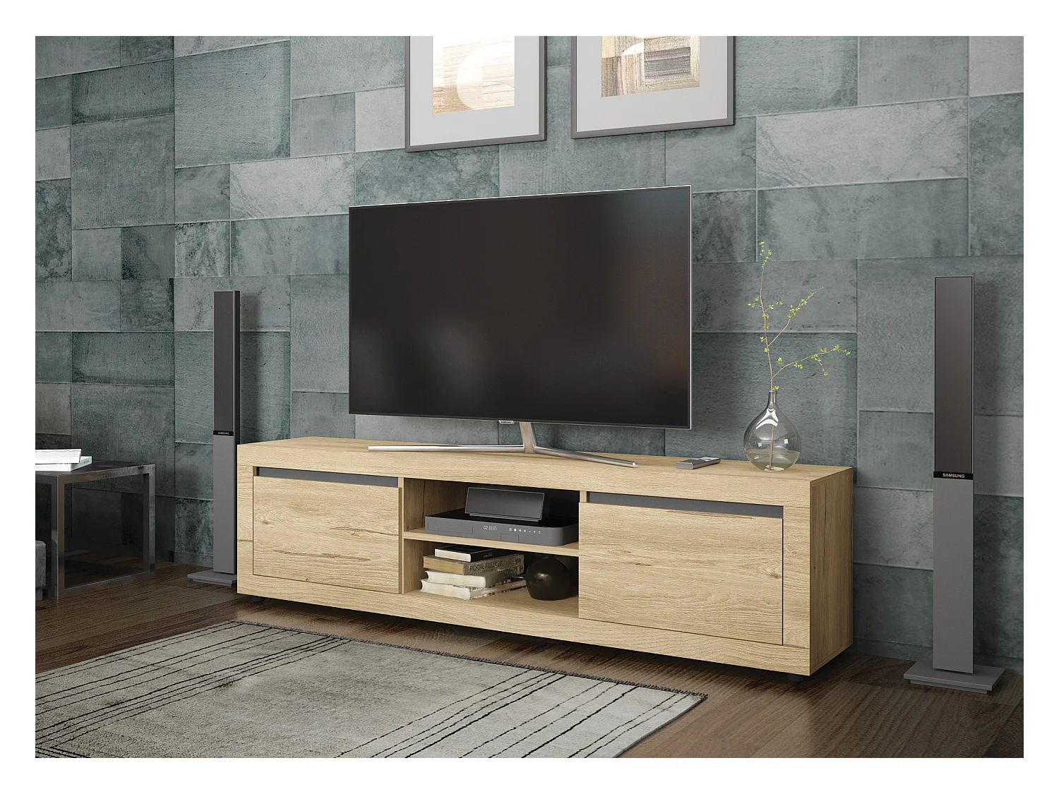 Mobile porta tv moderno 180x50 rovere chiaro e antracite PTG5