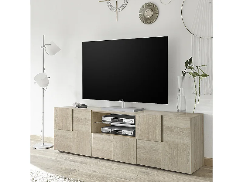 Mobile porta TV moderno con design geometrico doppia anta e cassetto 181x57 PTL4 rovere samoa