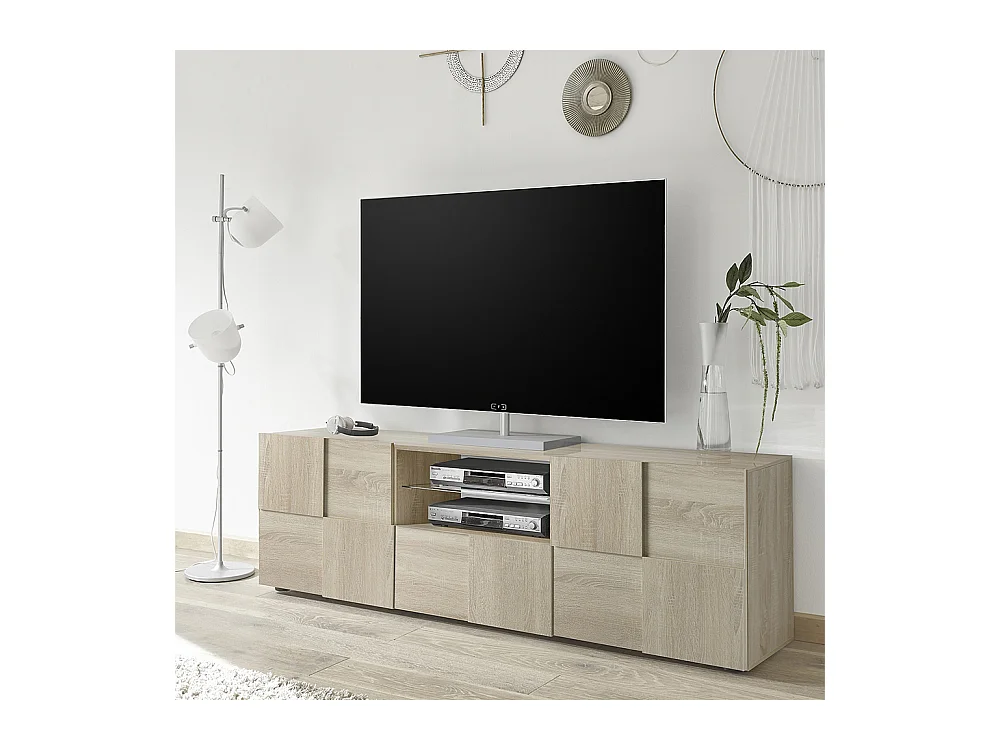 Mobile porta TV moderno con design geometrico doppia anta e cassetto 181x57 PTL4 rovere samoa