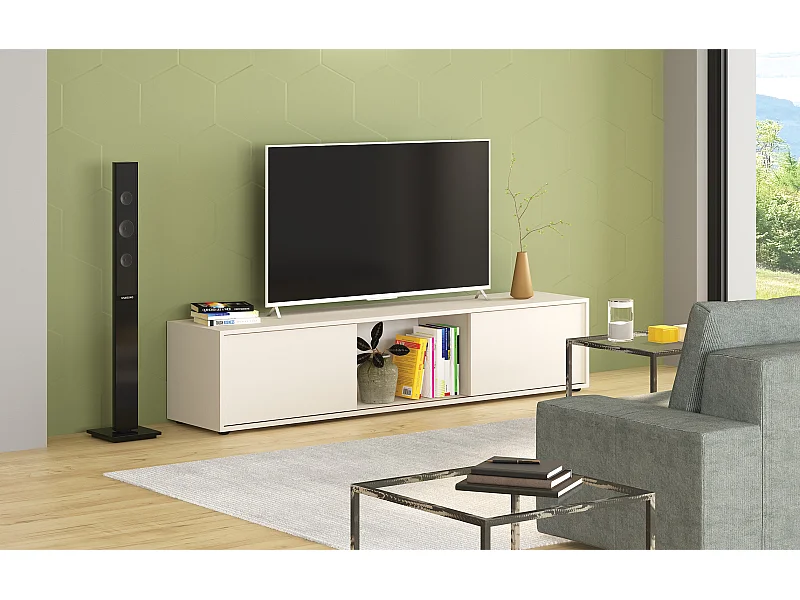 Mobile porta TV moderno 180x40 cm con ante scorrevoli beige PTG7
