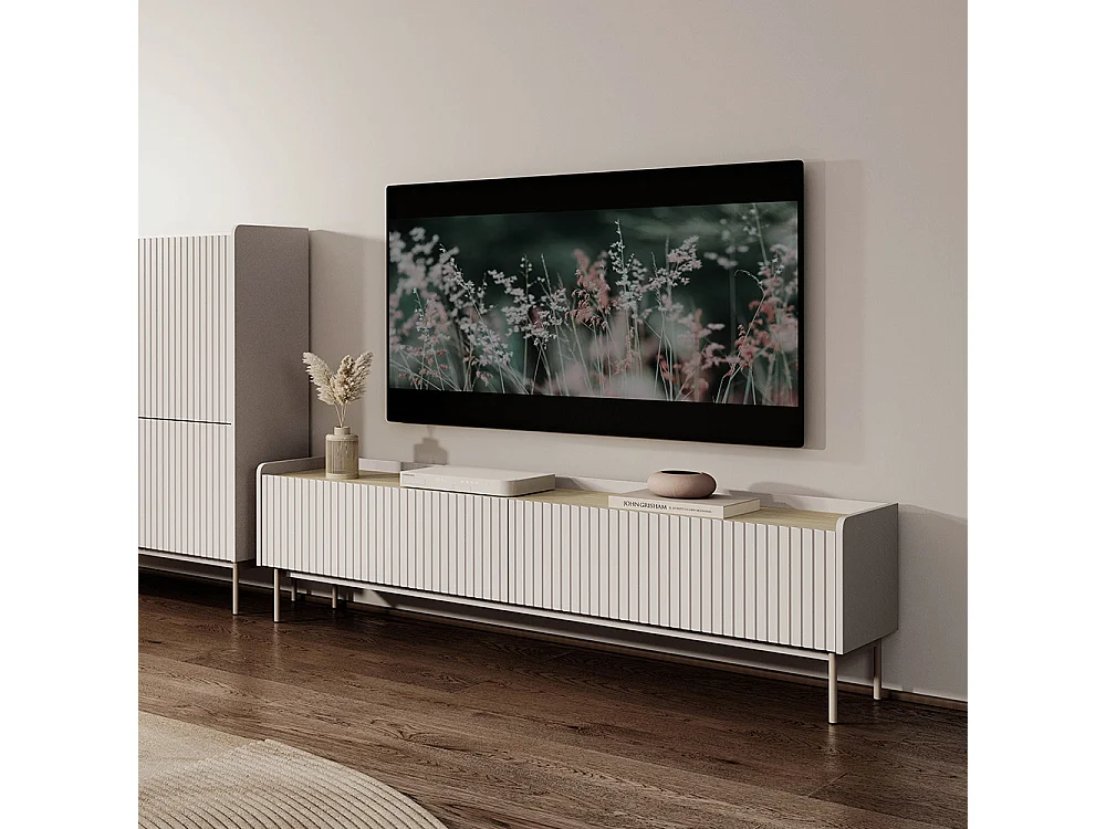 Mobile porta tv moderno 153X50cm beige e rovere chiaro PTVLK12