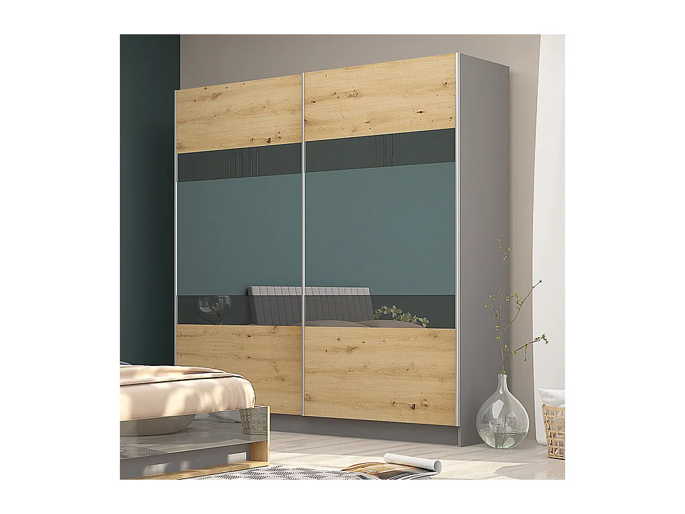 Armadio per camera da letto ad ante scorrevoli rovere, grigio e antracite lucido AG33