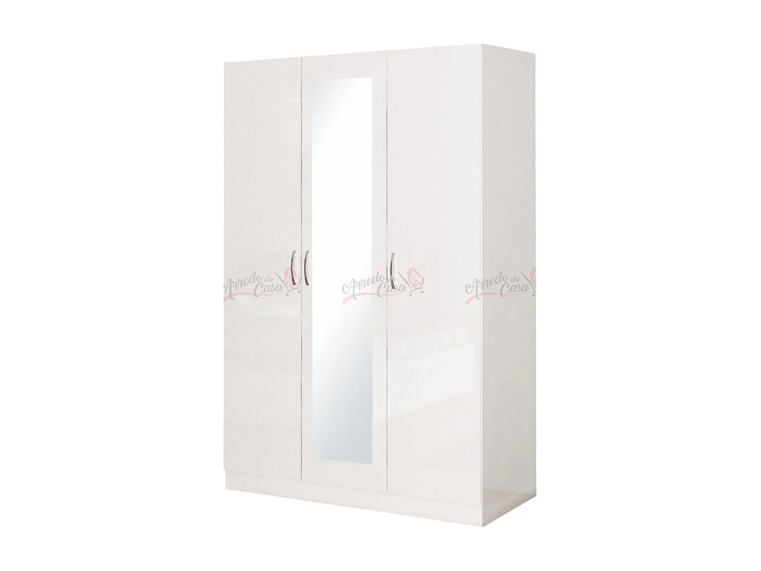 Armadio a tre ante battenti con specchio design moderno 120x181 bianco lucido AG3