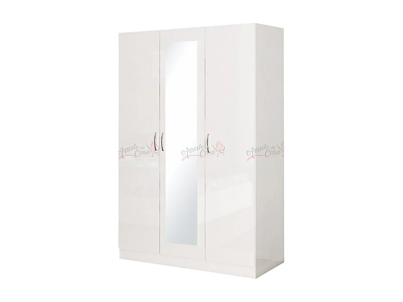 Armadio a tre ante battenti con specchio design moderno 120x181 bianco lucido AG3