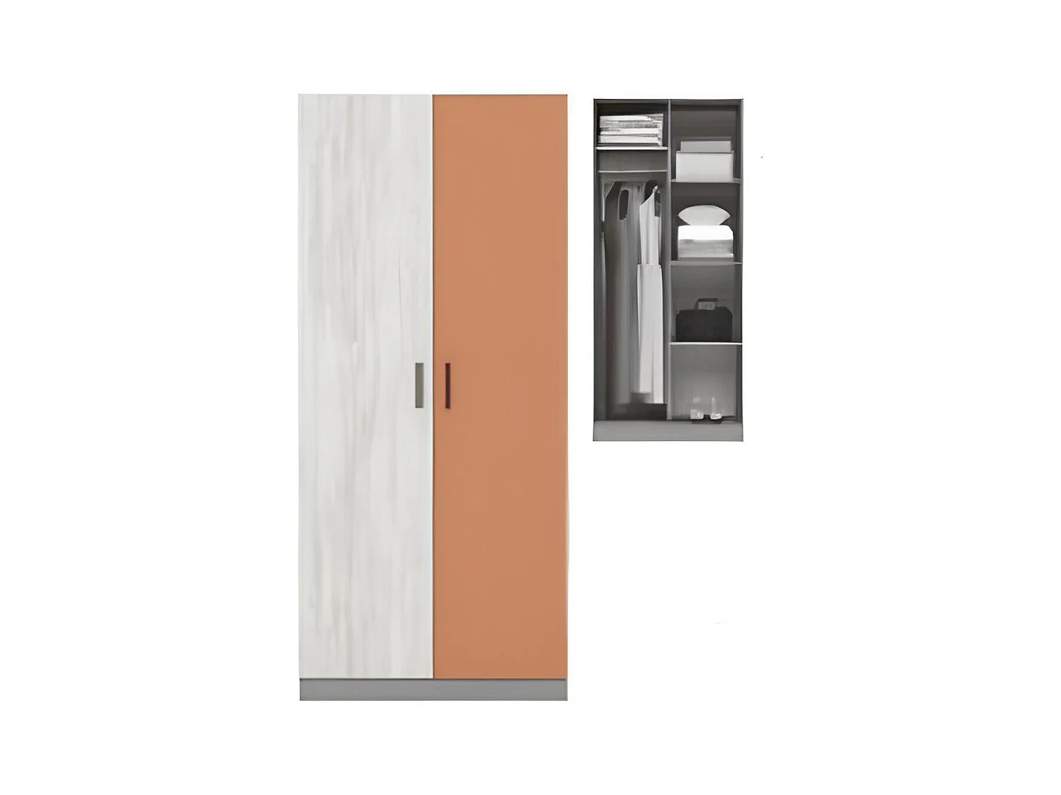 Cameretta completa con letto a castello grigio, bianco legno, arancio CBG1