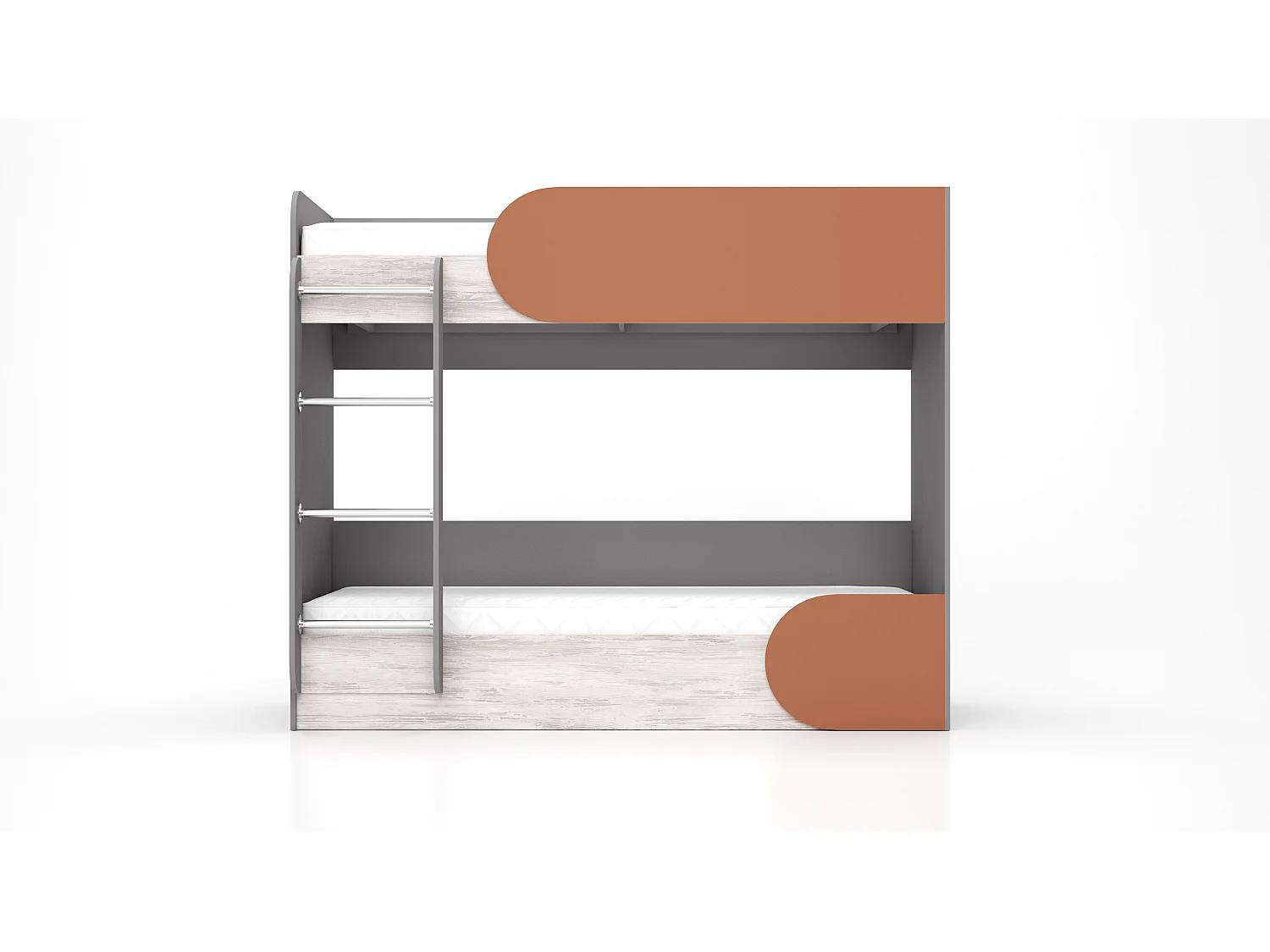 Cameretta completa con letto a castello grigio, bianco legno, arancio CBG1