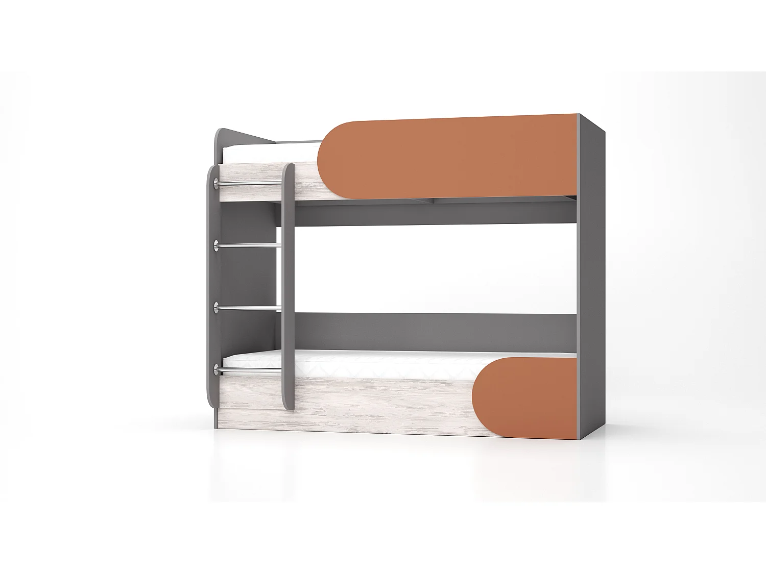 Cameretta completa con letto a castello grigio, bianco legno, arancio CBG1