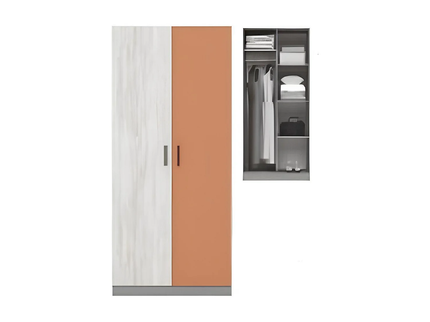 Cameretta completa con letto a castello grigio, bianco legno, arancio CBG1