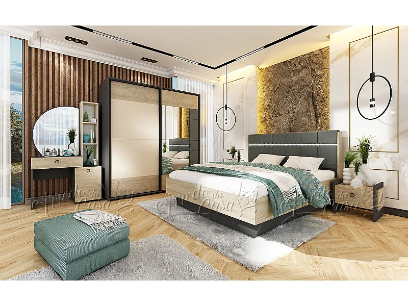 Camera da letto completa moderna 160x200 cm grafite quercia e beige CDLU37