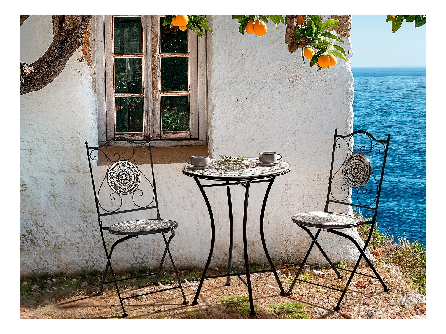 Table bistrot COMISO 60 cm 60 cm Métal Noir/blanc