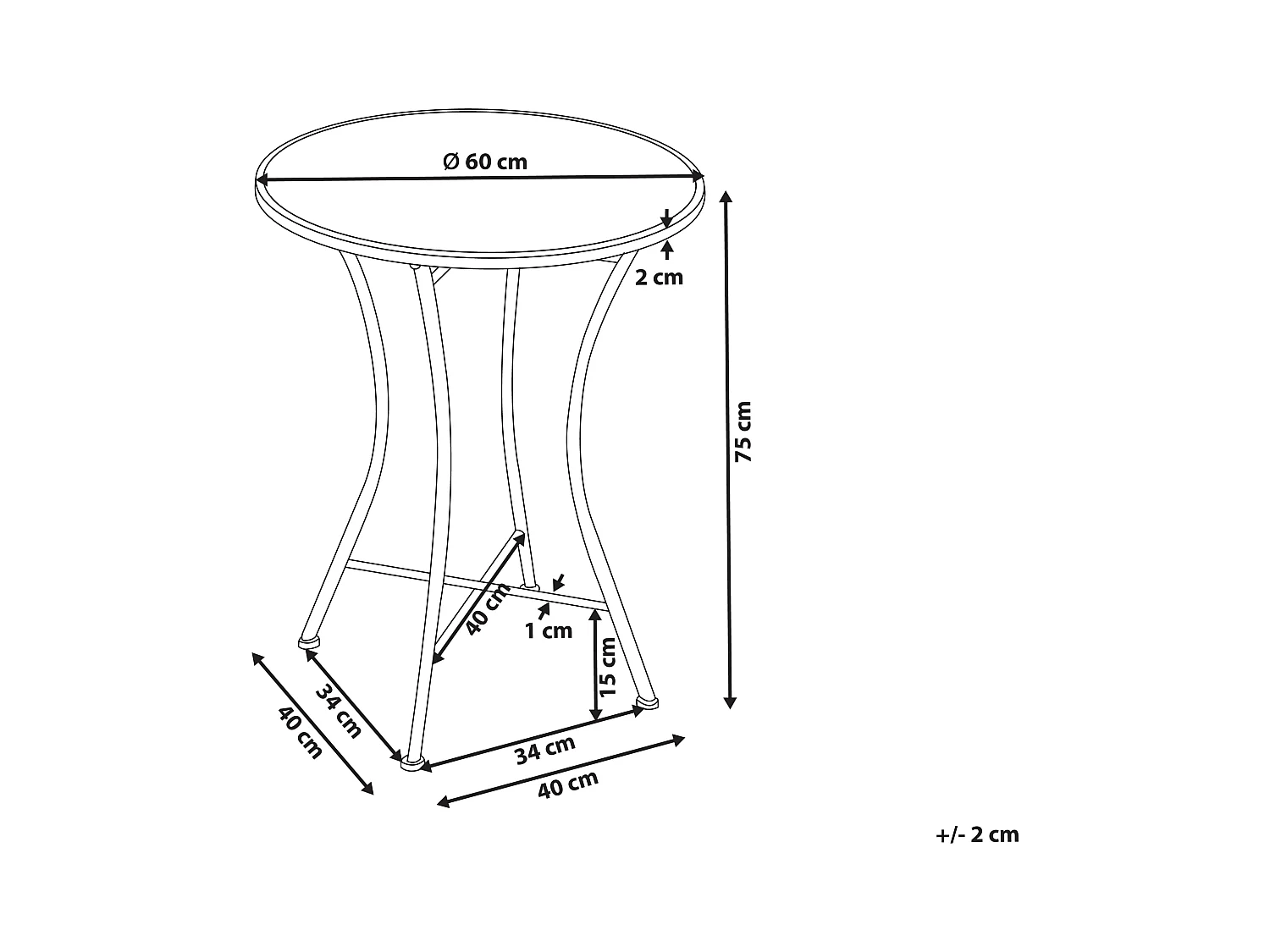 Table bistrot COMISO 60 cm 60 cm Métal Noir/blanc