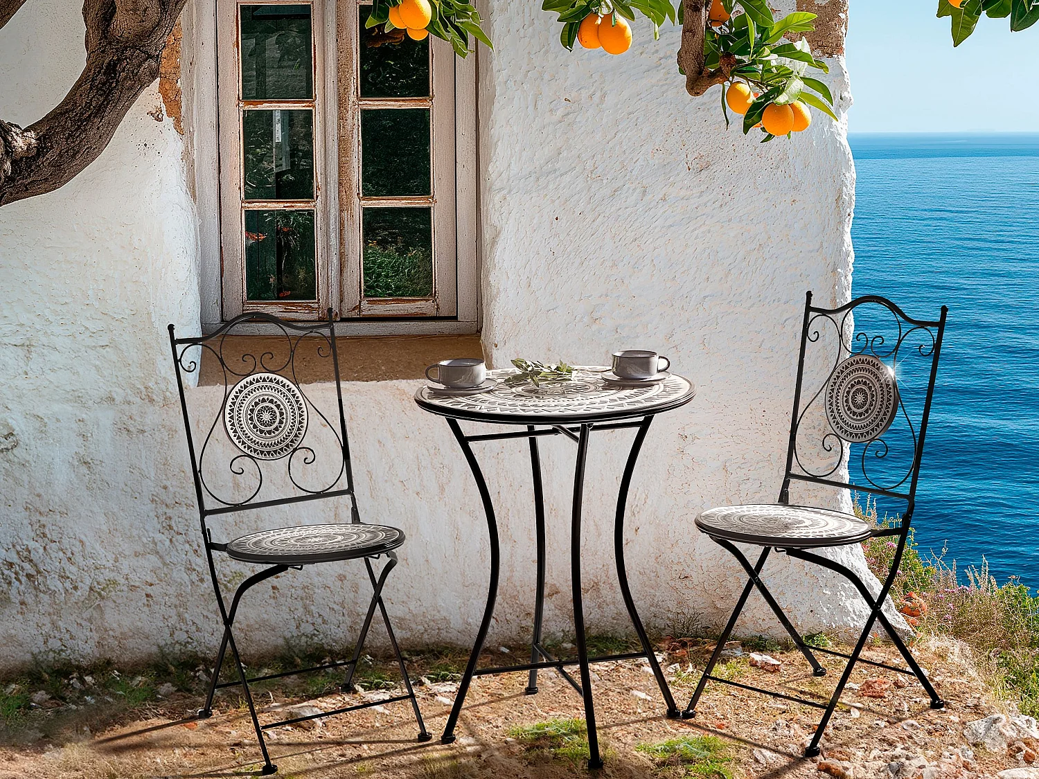 Table bistrot COMISO 60 cm 60 cm Métal Noir/blanc