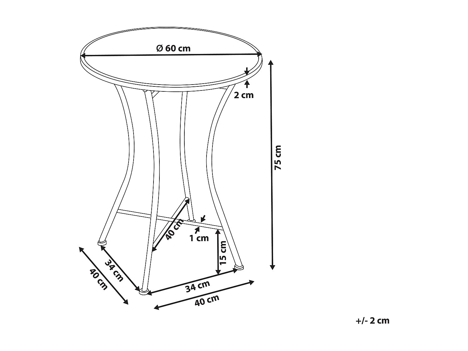 Table bistrot COMISO 60 cm 60 cm Métal Noir/blanc