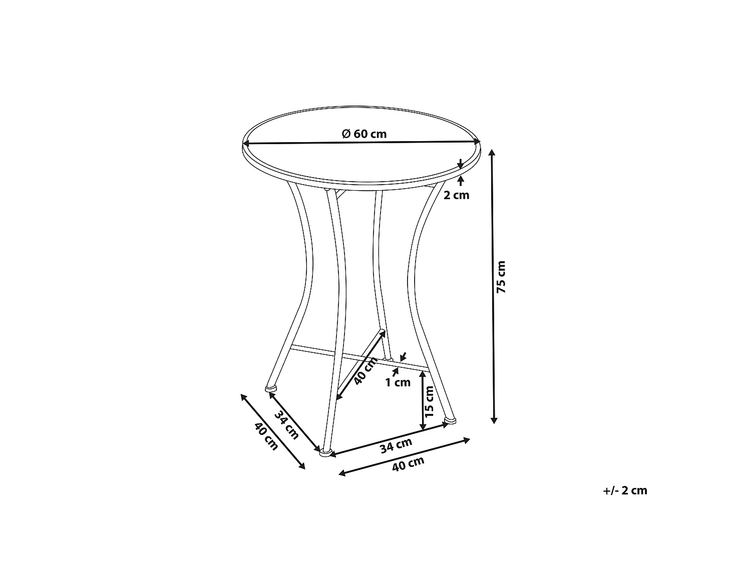 Table bistrot COMISO 60 cm 60 cm Métal Noir/blanc