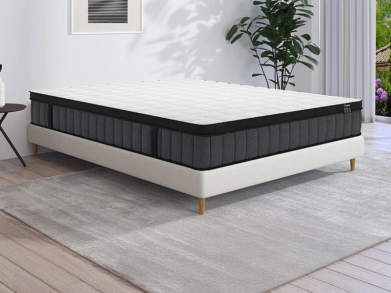 Matelas 200 x 200 cm hybride ressorts ensachés 7 zones et gel à mémoire de forme ép.25cm - TOLCA de YSMÉE